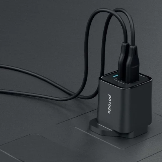 Porodo Dual Port Wall Charger with 1.2m Type-C Cable - Black